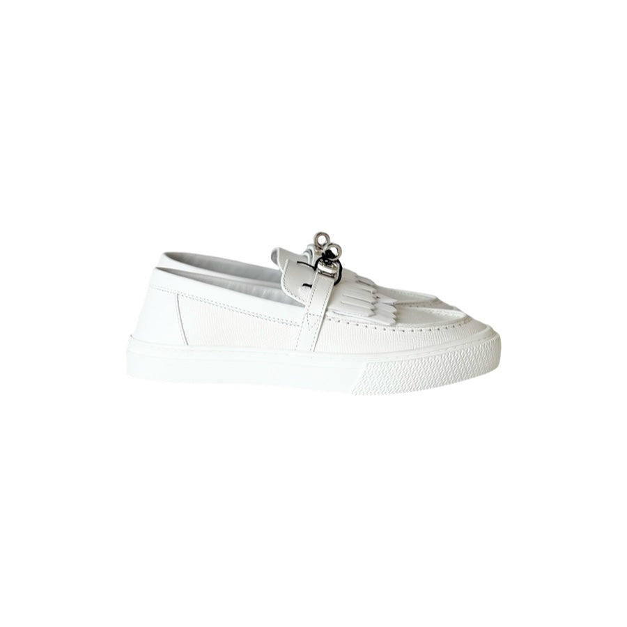 Hermes Game Epsom Calfskin Slip On Loafer Shoes White 34#