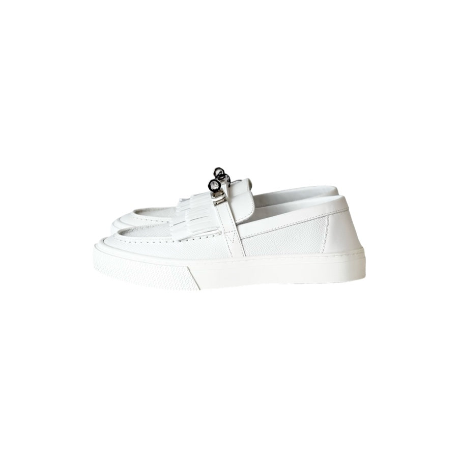 Hermes Game Epsom Calfskin Slip On Loafer Shoes White 34#
