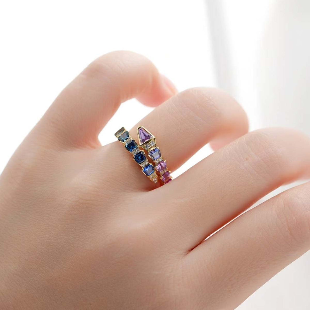 Multi-colored Sapphire Diamond Serpenti Ring D3.14ct d0.20ct.18K