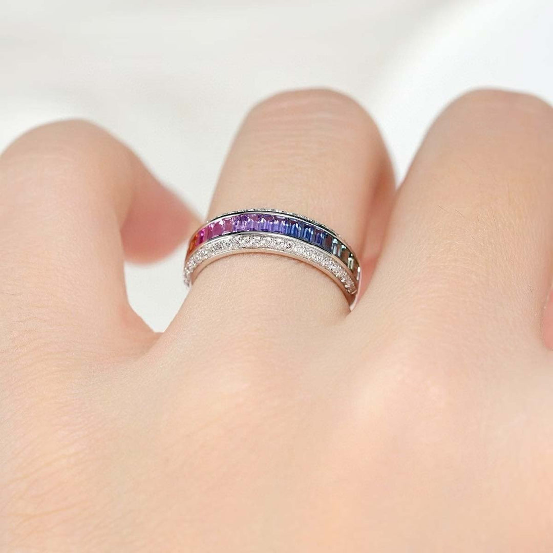 Multi-colored Sapphire Diamond Eternity Ring D0.83ct d0.29ct. 18K