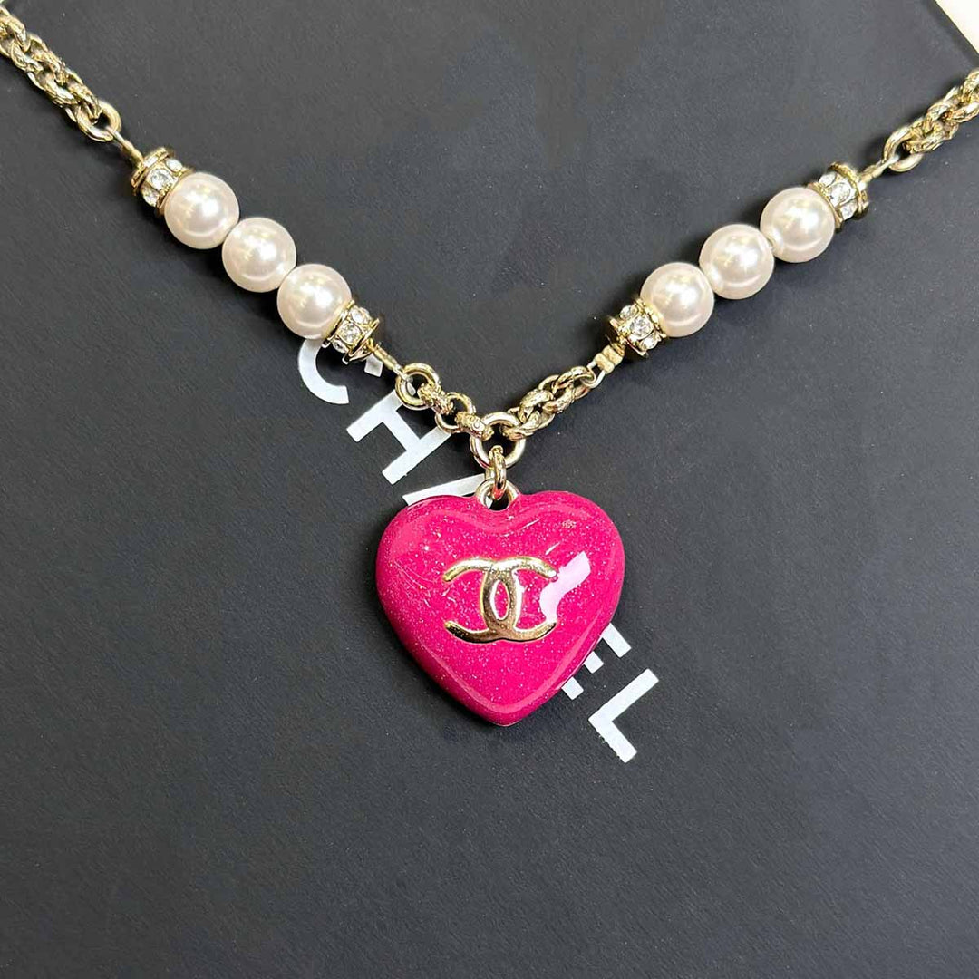 Chanel 23P CC Double Heart Necklace