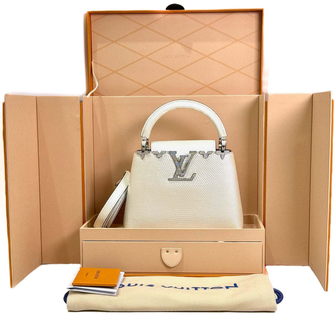 Louis Vuitton Mini Capucines Lizard Pearly White With Crystal