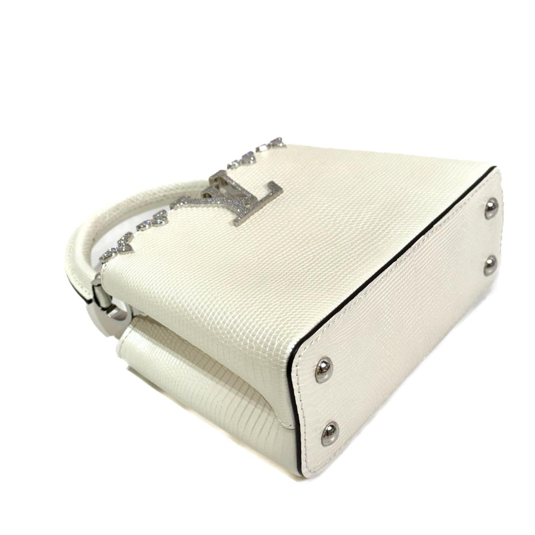 Louis Vuitton Mini Capucines Lizard Pearly White With Crystal