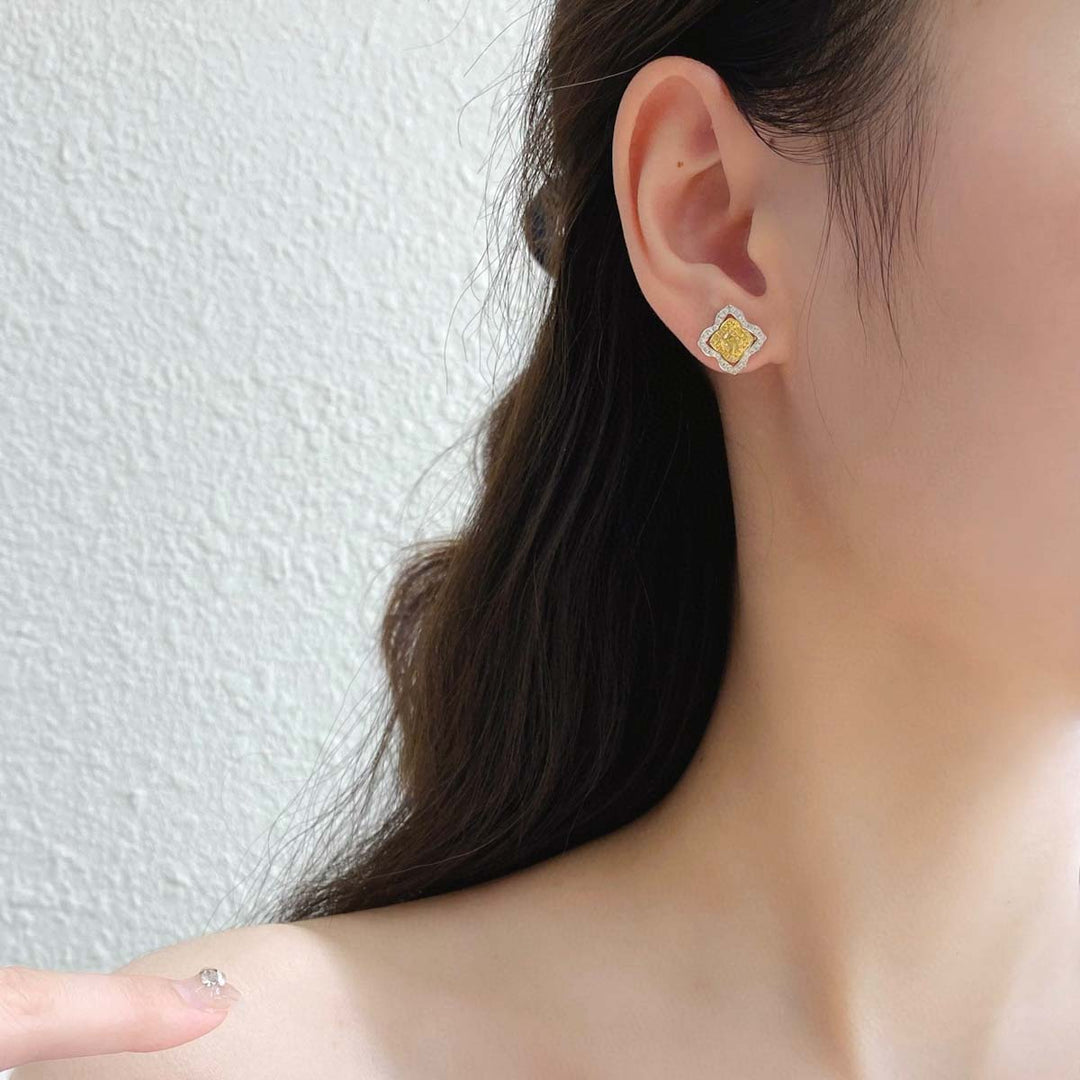 Yellow Diamond Cushion Three Way Earring 18K White Gold