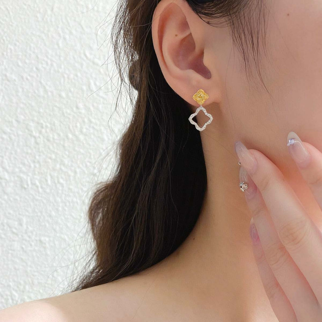 Yellow Diamond Cushion Three Way Earring 18K White Gold