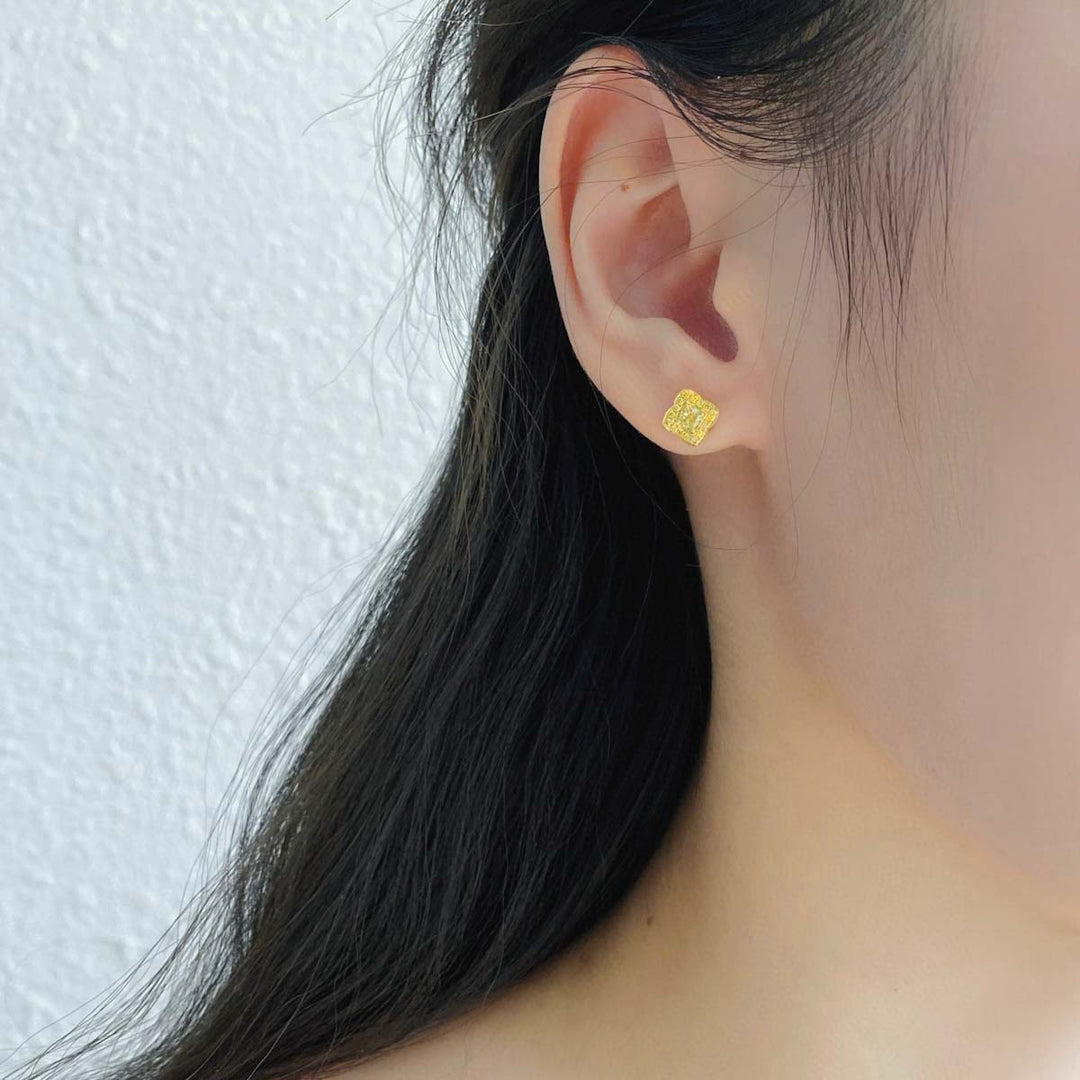 Yellow Diamond Cushion Three Way Earring 18K White Gold