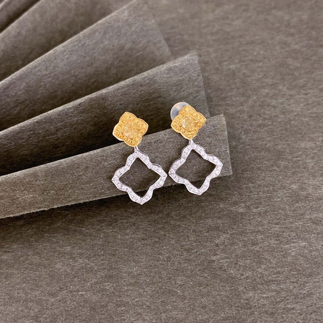 Yellow Diamond Cushion Three Way Earring 18K White Gold