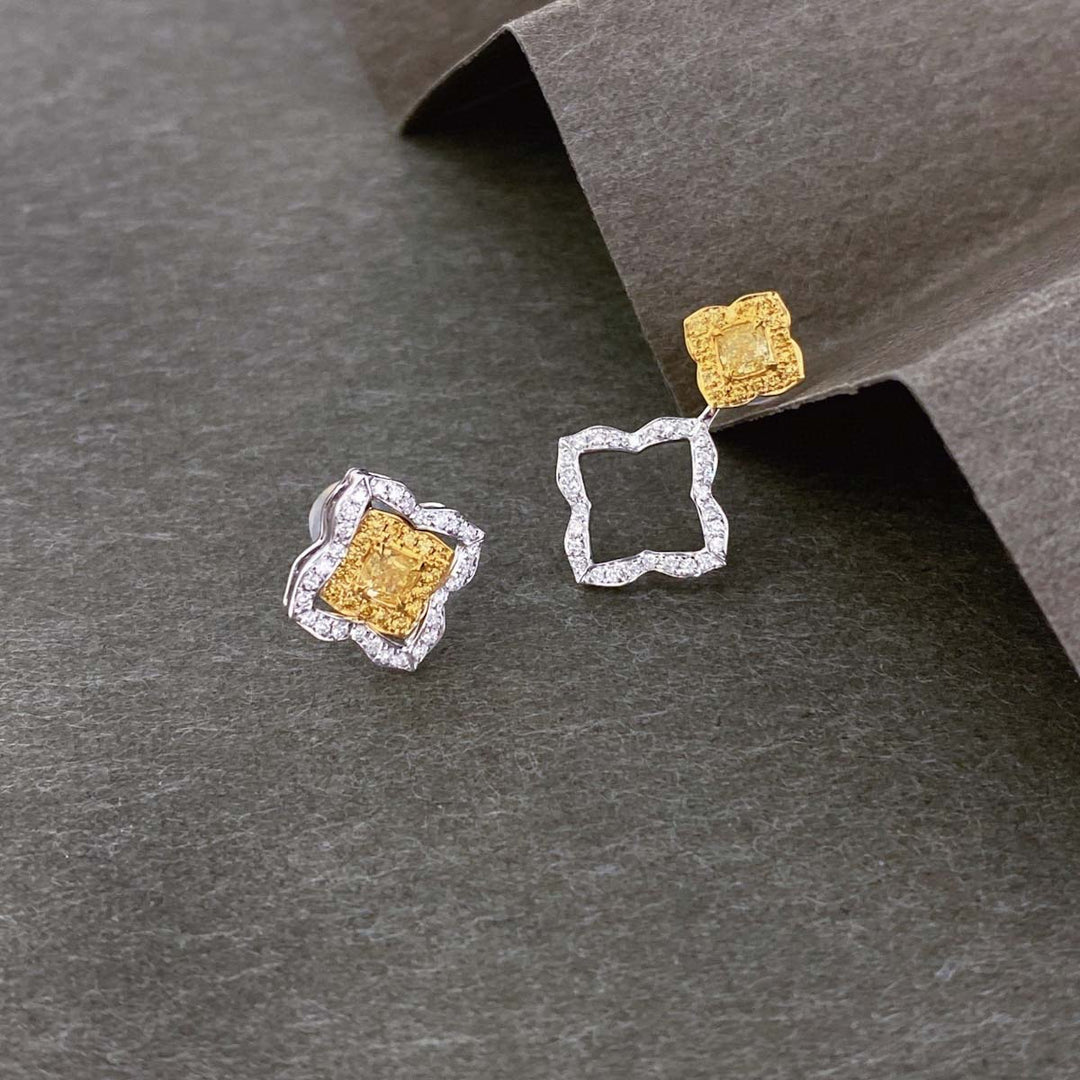Yellow Diamond Cushion Three Way Earring 18K White Gold