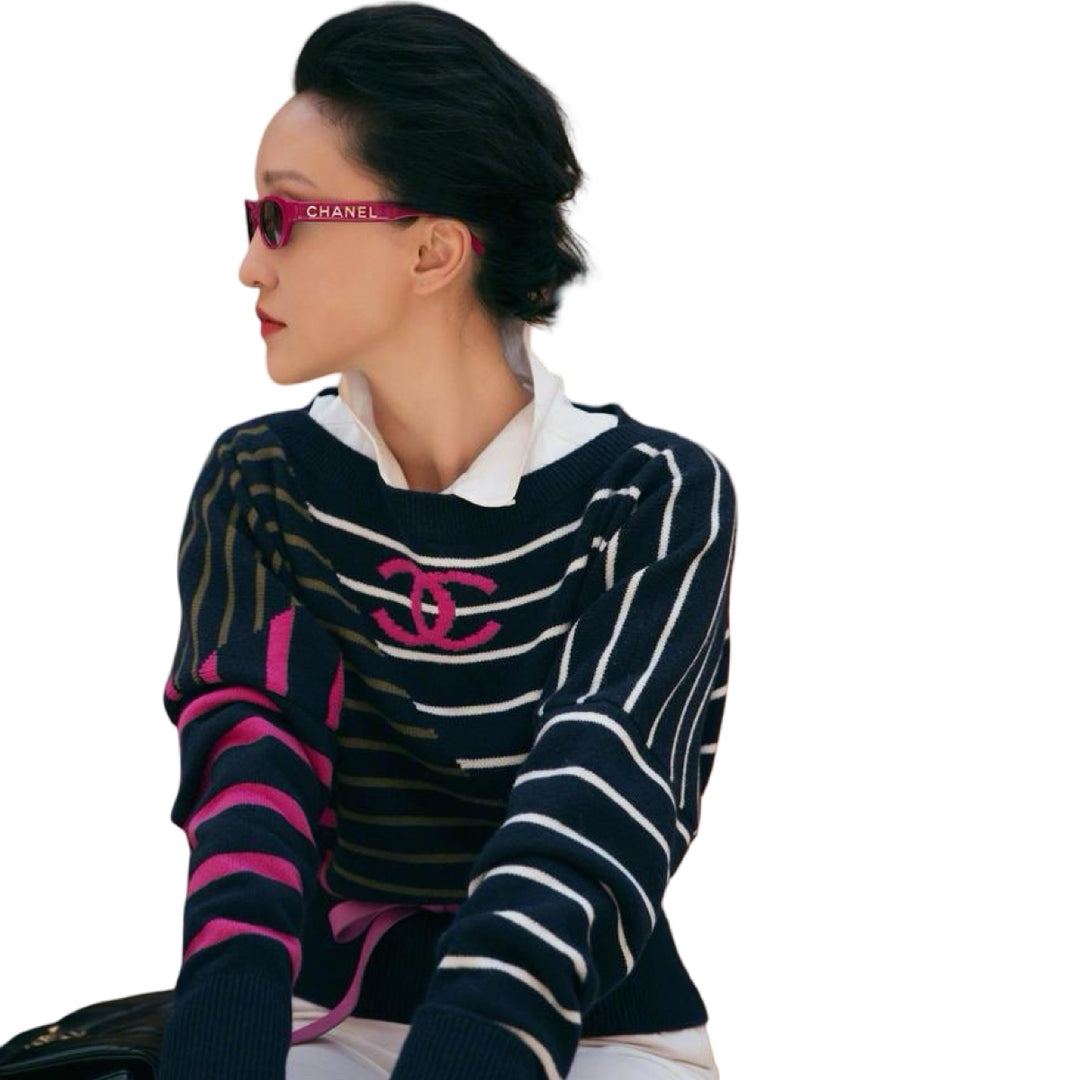 Chanel 20C Cruise Runway Striped Cashmere Pullover Sweater #36
