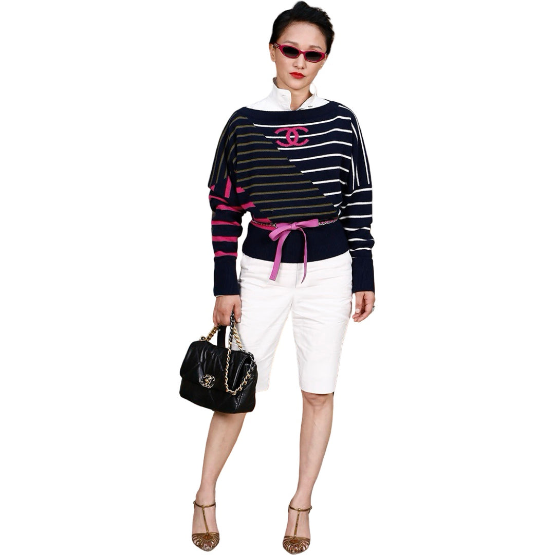 Chanel 20C Cruise Runway Striped Cashmere Pullover Sweater #36