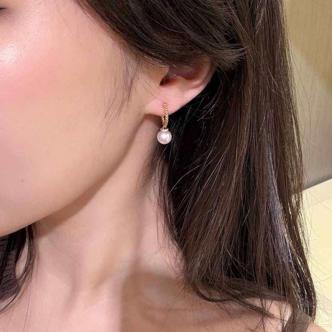 Natural Akoya Pearl Diamond Earrings 7.4mm d0.13ct, 18K