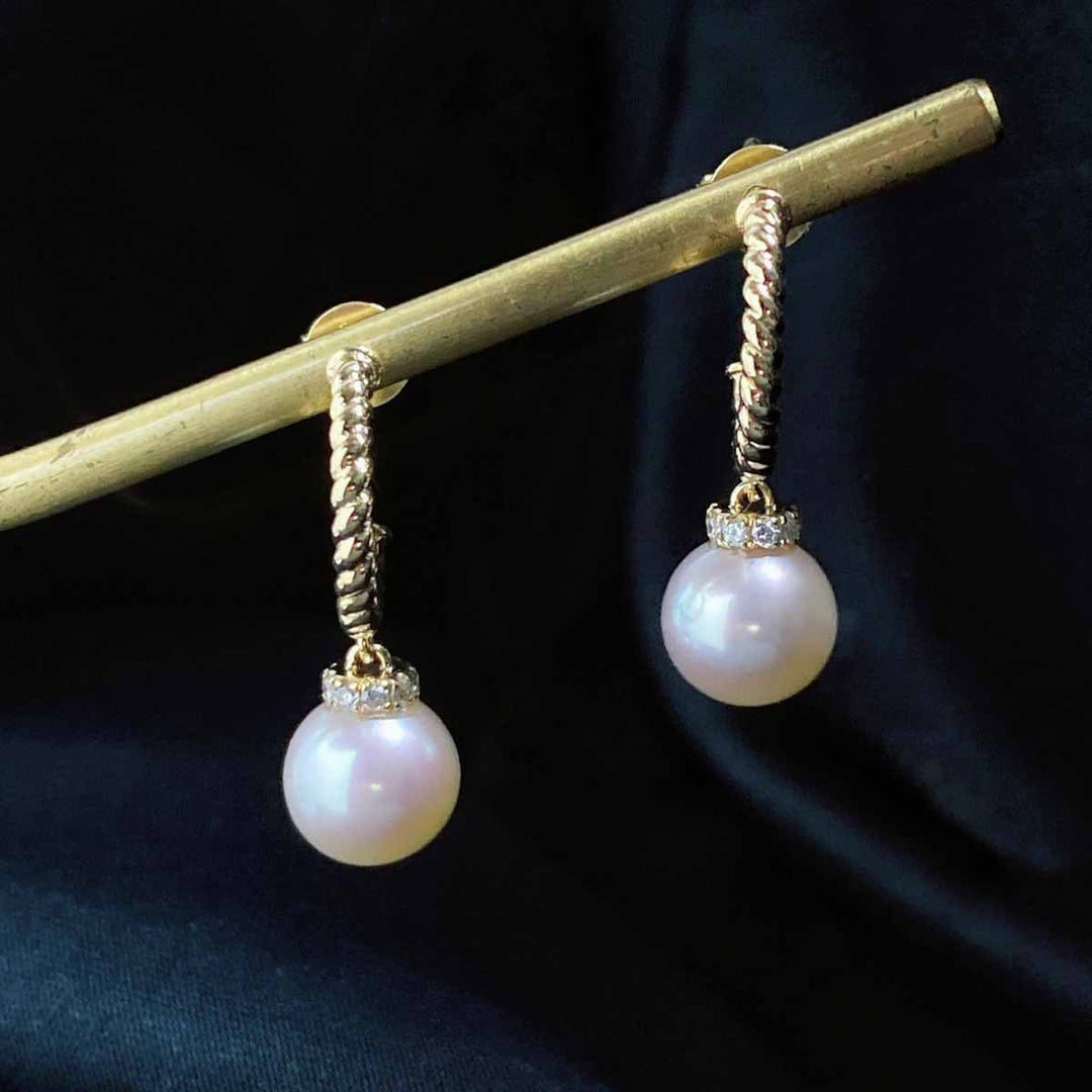 Natural Akoya Pearl Diamond Earrings 7.4mm d0.13ct, 18K