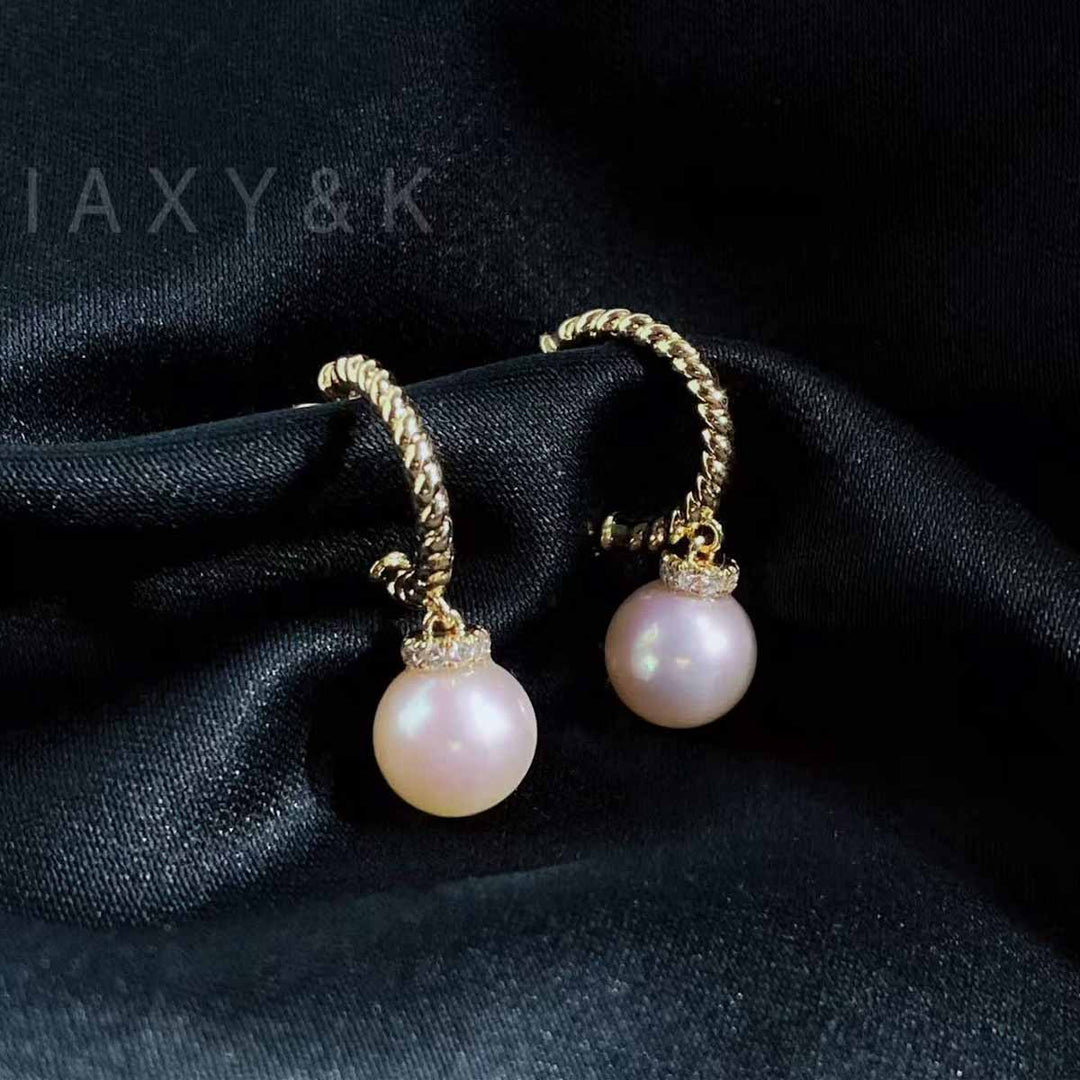 Natural Akoya Pearl Diamond Earrings 7.4mm d0.13ct, 18K