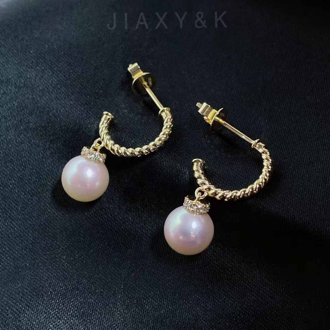 Natural Akoya Pearl Diamond Earrings 7.4mm d0.13ct, 18K