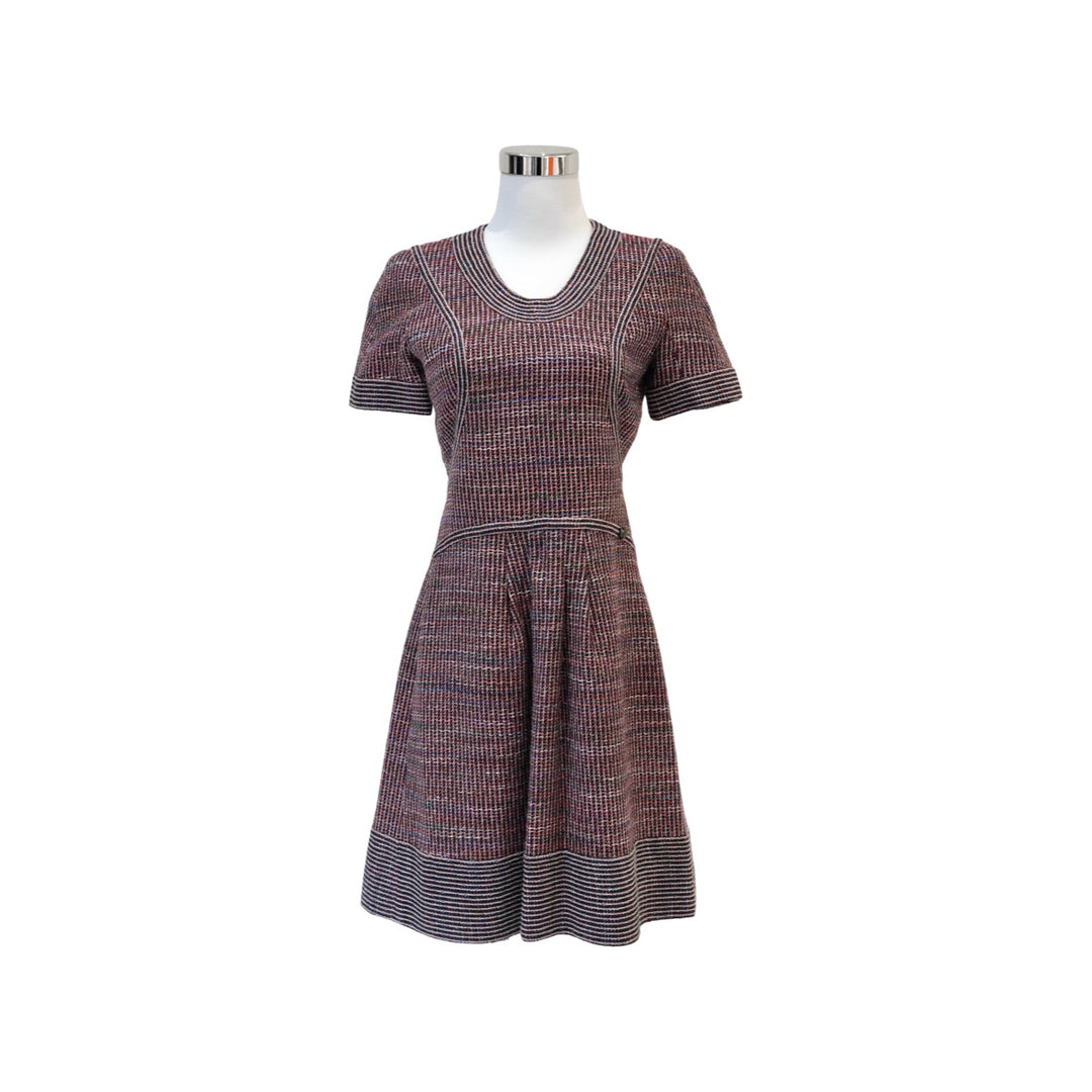 Chanel 14W Burgundy Tweed Mini Dress #34