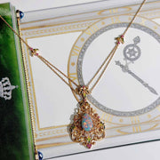 Natural Black Opal Necklace D2.77ct, 18K RG