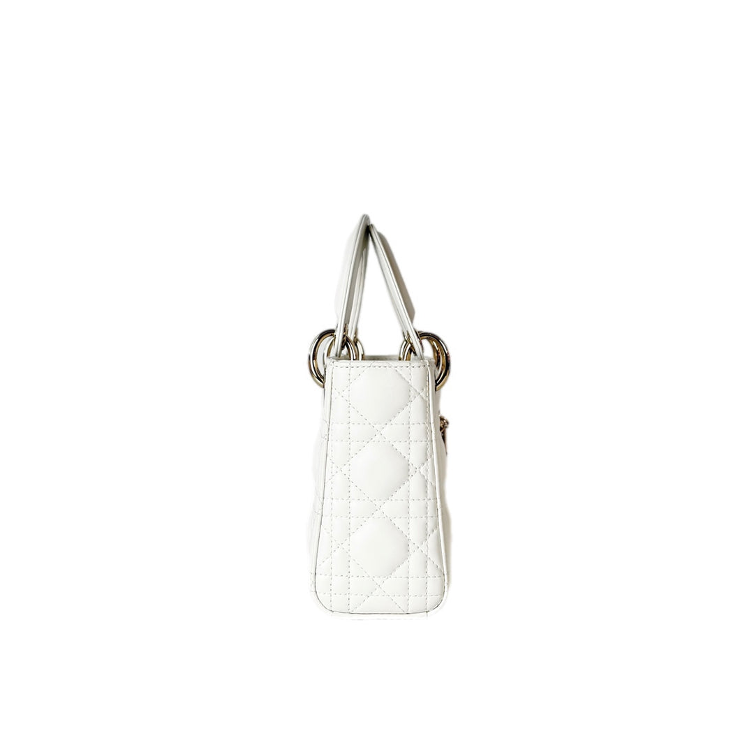 Dior Lady Dior Mini White Lambskin Bag