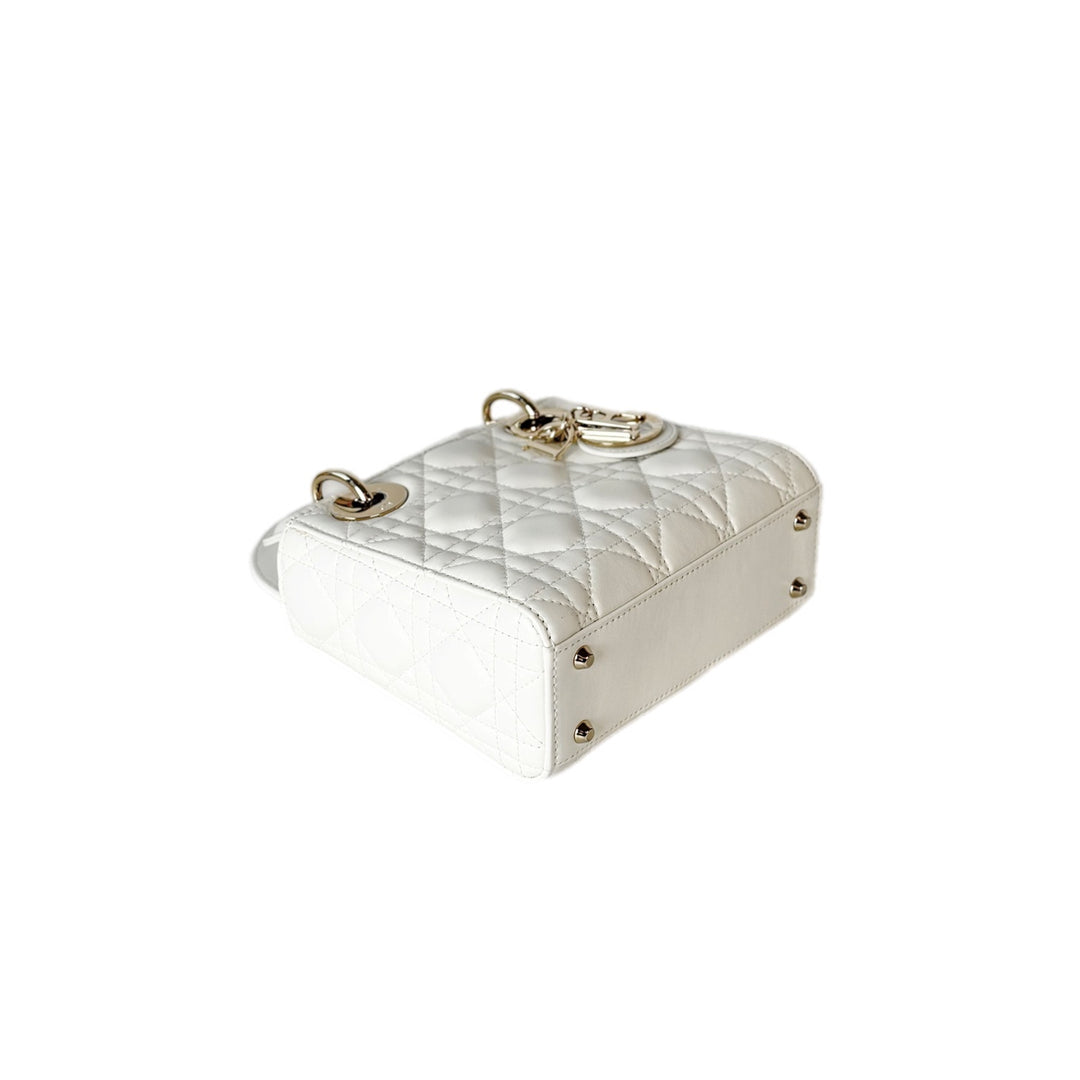 Dior Lady Dior Mini White Lambskin Bag