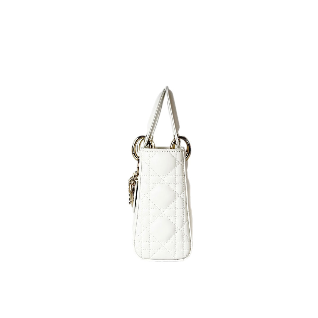 Dior Lady Dior Mini White Lambskin Bag