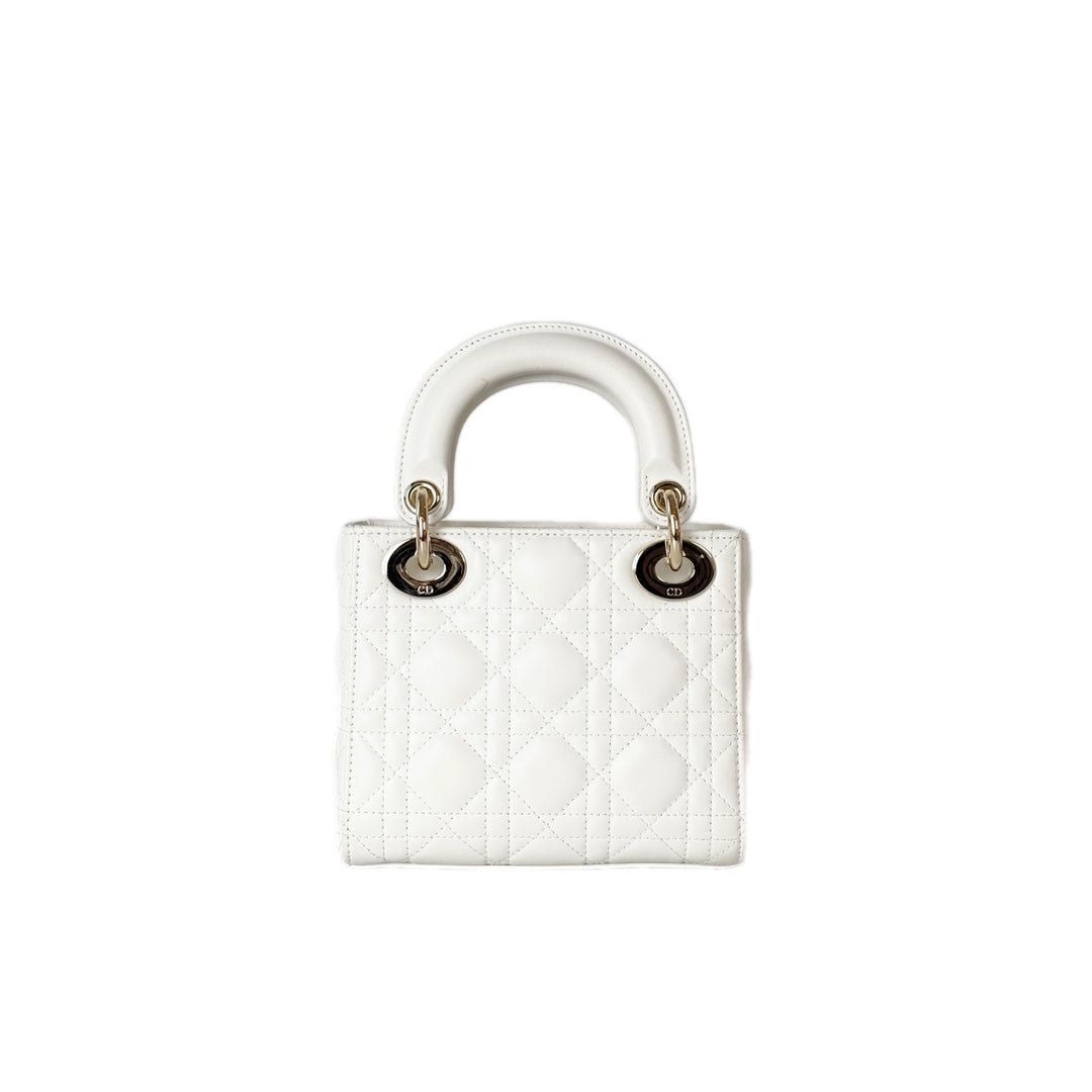 Dior Lady Dior Mini White Lambskin Bag