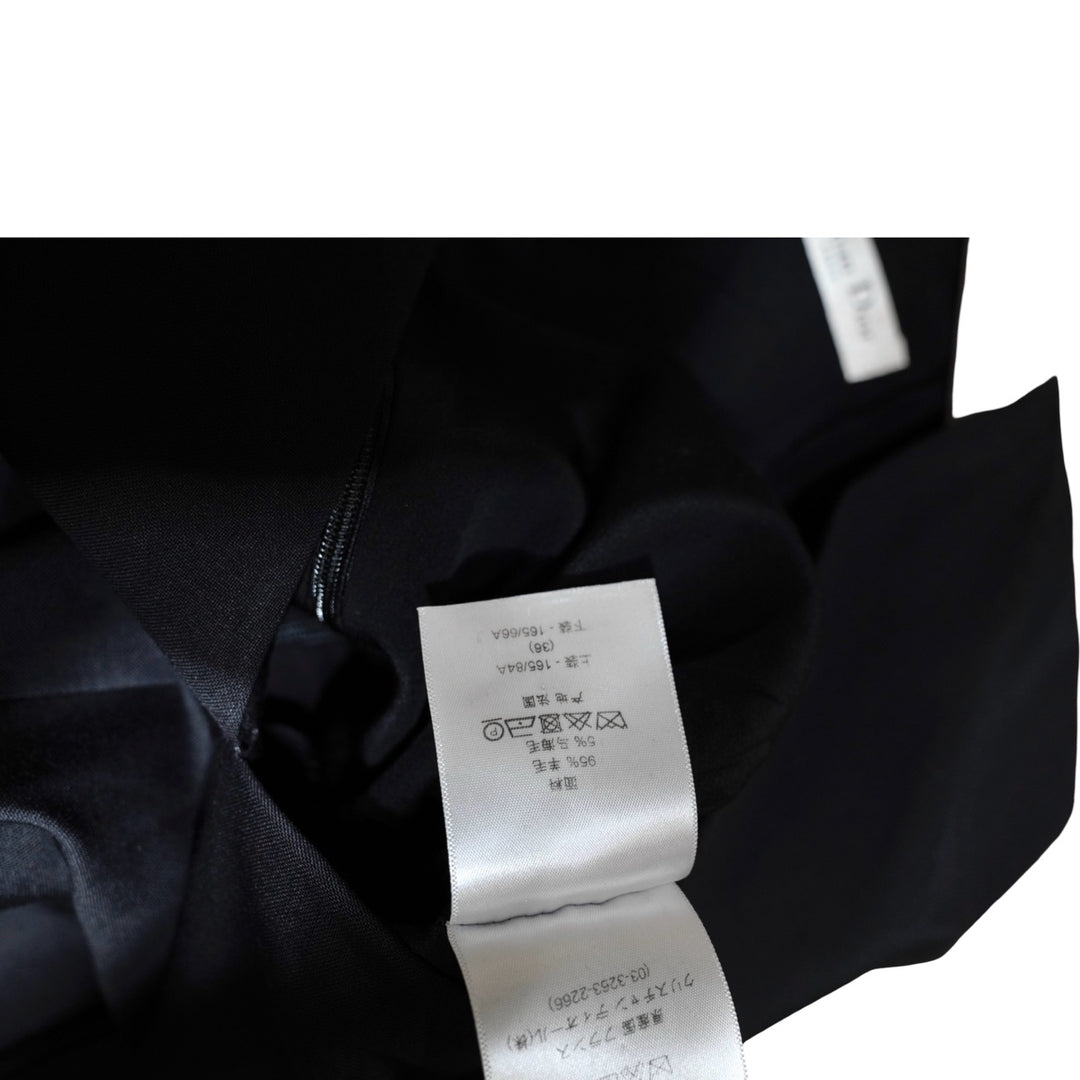 Dior Black Short Pleated V-neckline Wool Dress #36
