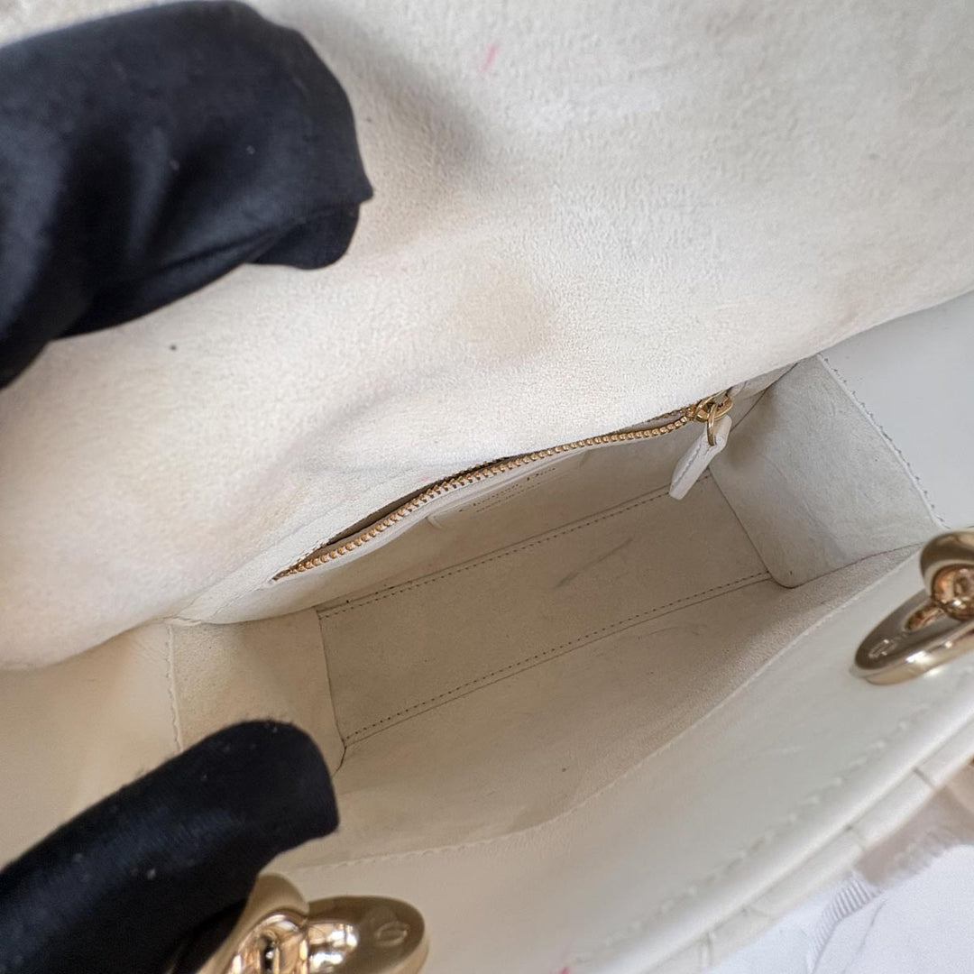 Dior Lady Dior Mini White Lambskin Bag