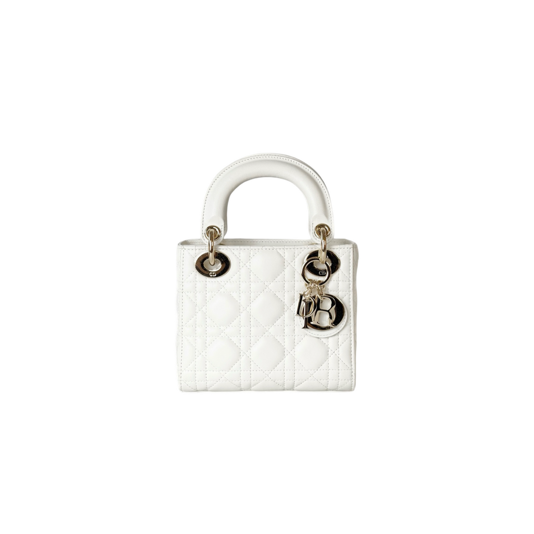 Dior Lady Dior Mini White Lambskin Bag