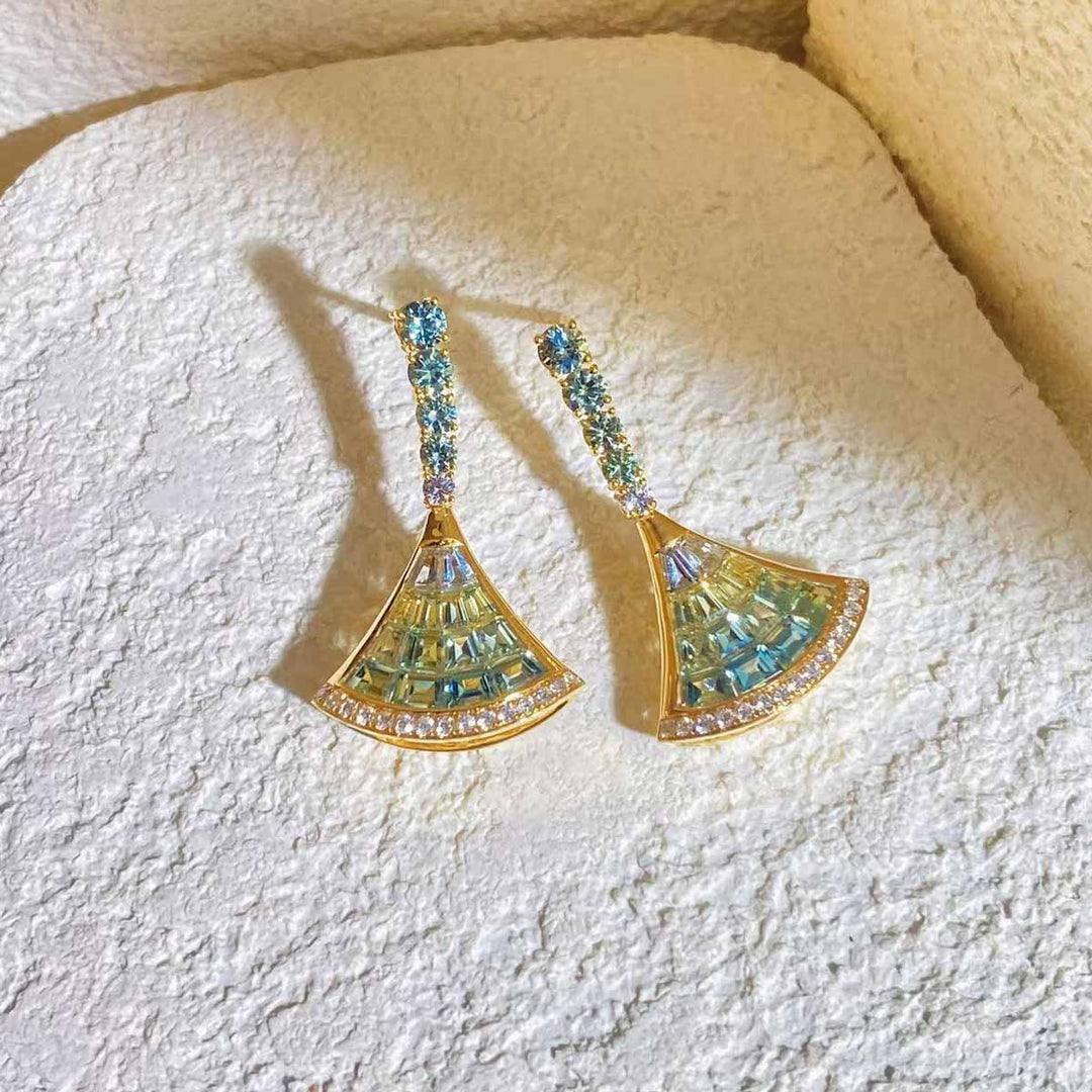 Natural Multi-colored Sapphires Diamond Earrings D1.54ct d0.09ct. 18K