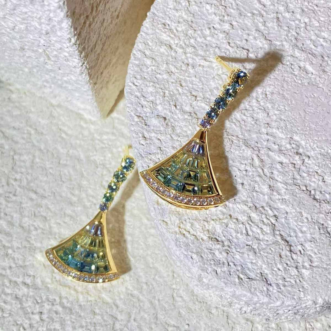 Natural Multi-colored Sapphires Diamond Earrings D1.54ct d0.09ct. 18K