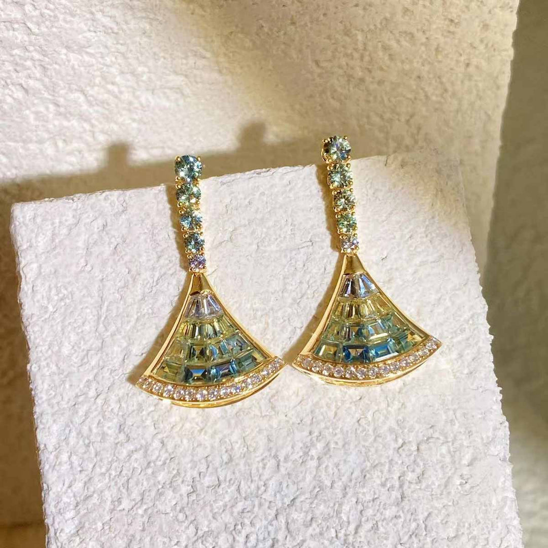 Natural Multi-colored Sapphires Diamond Earrings D1.54ct d0.09ct. 18K