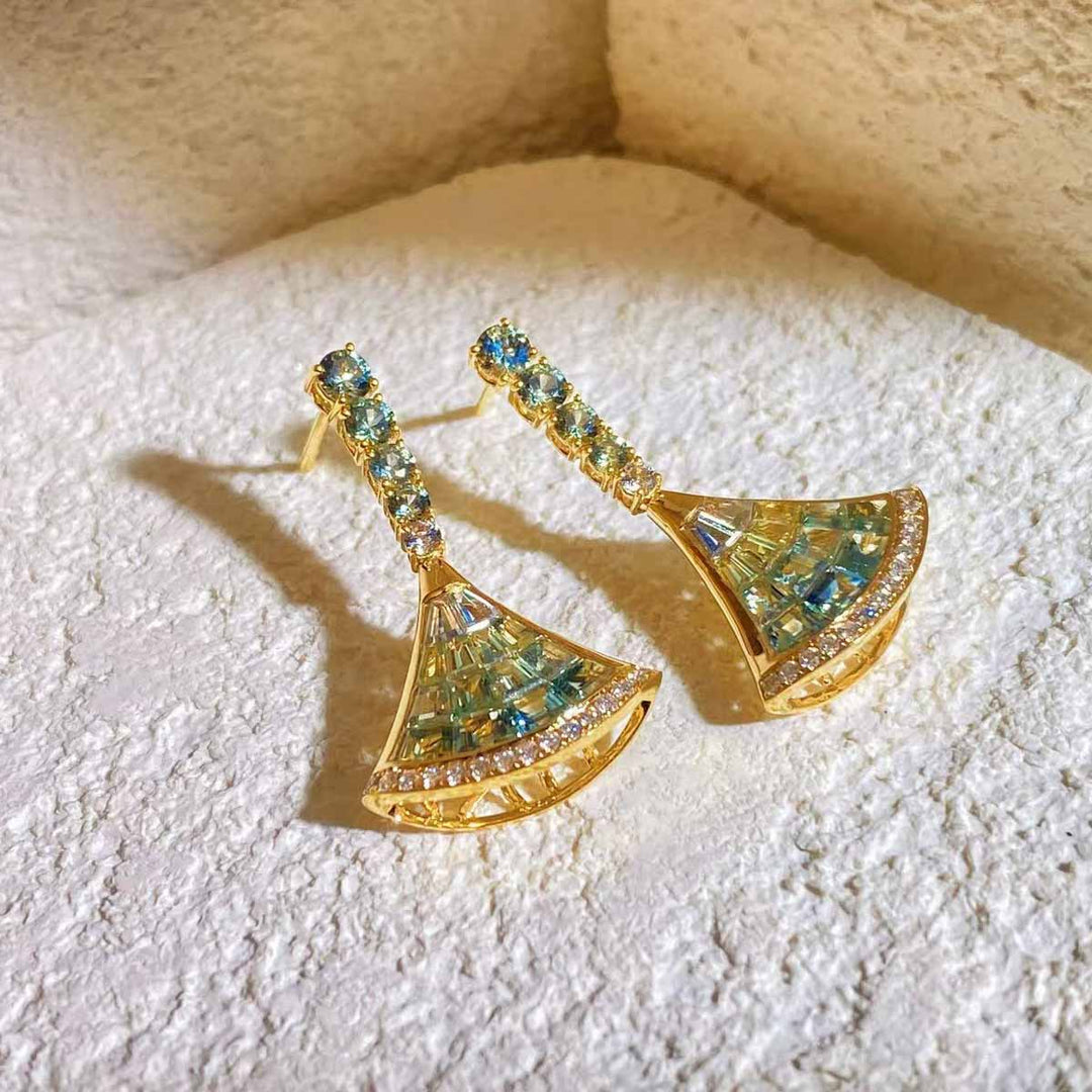 Natural Multi-colored Sapphires Diamond Earrings D1.54ct d0.09ct. 18K