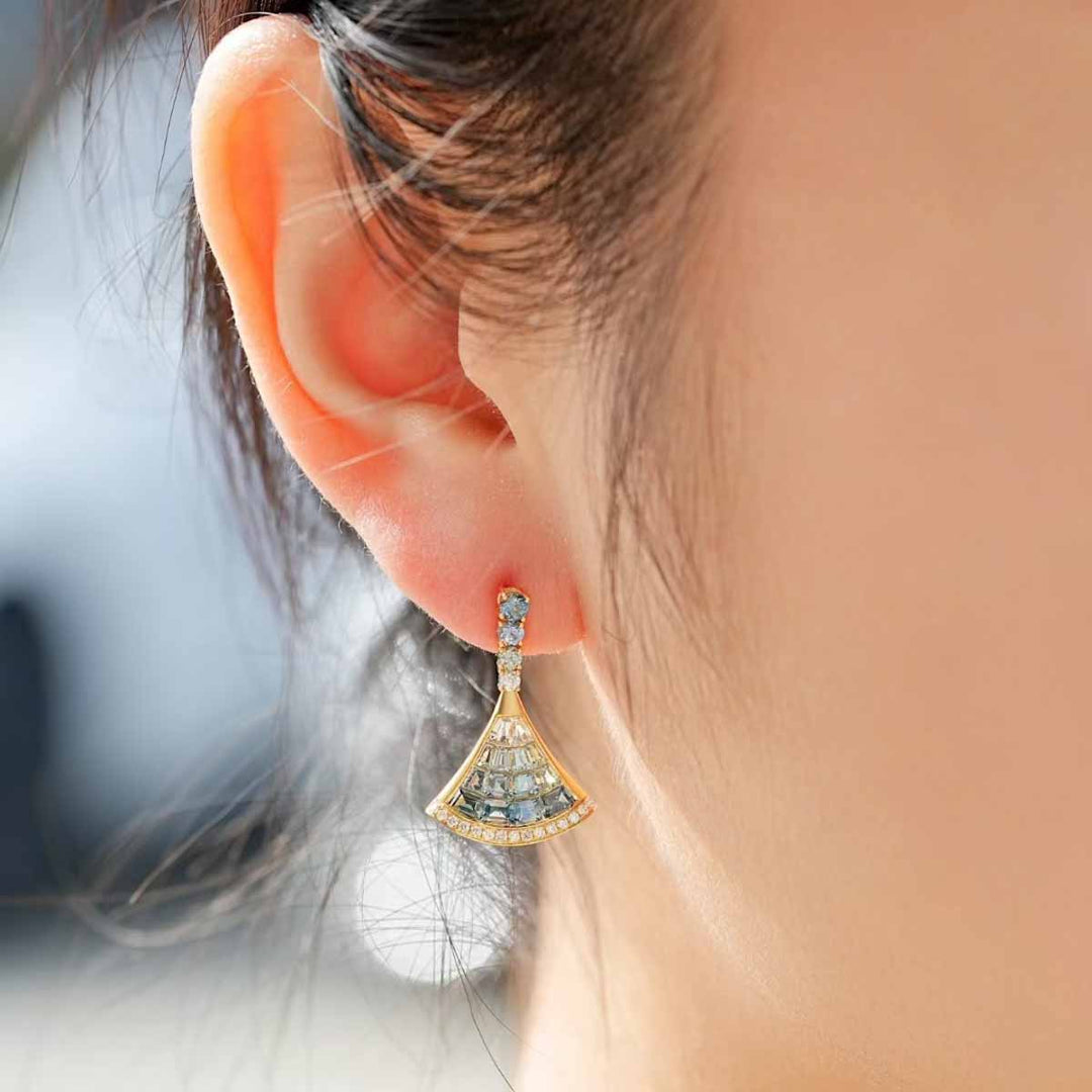Natural Multi-colored Sapphires Diamond Earrings D1.54ct d0.09ct. 18K
