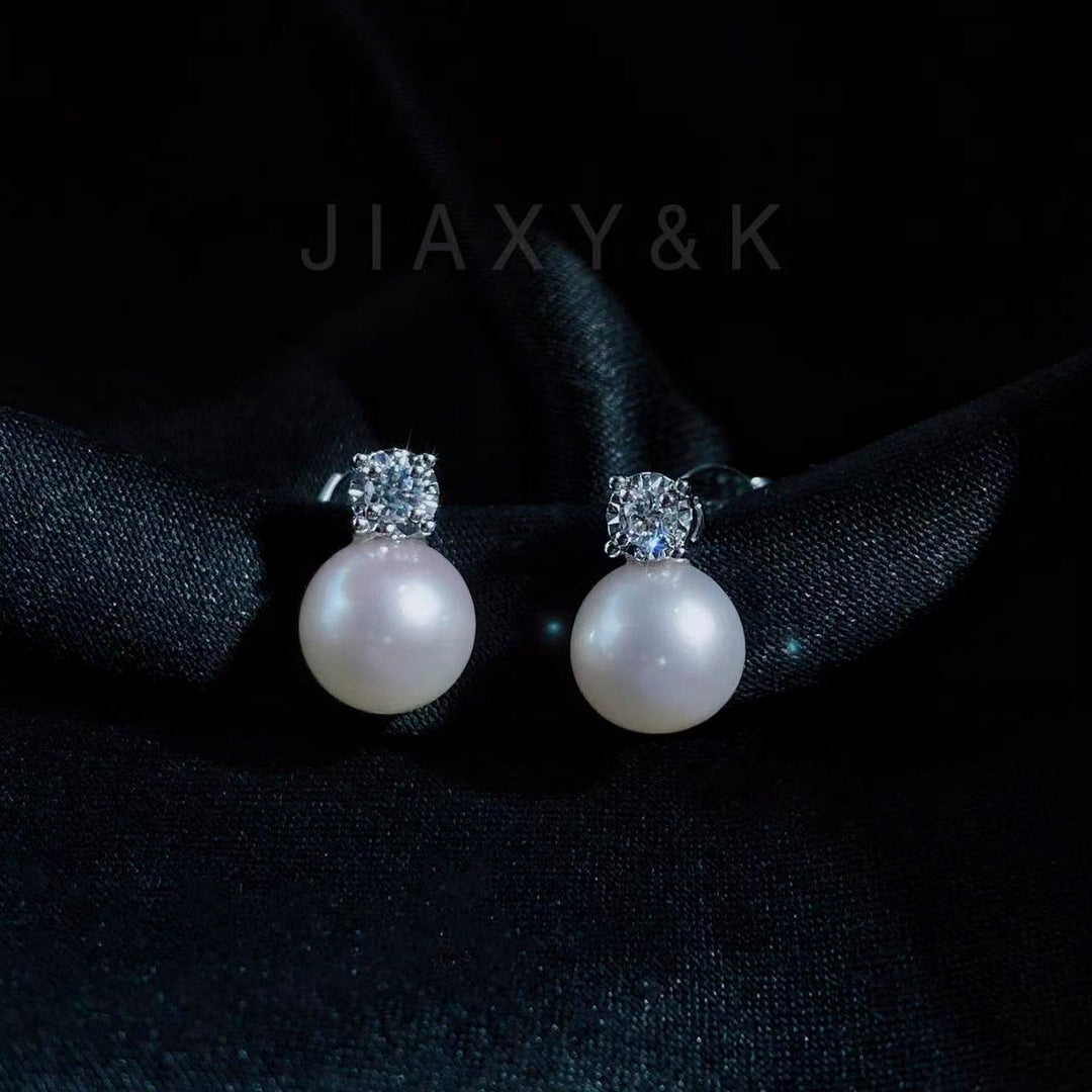 Natural Akoya Pearl Diamond Earrings 7.5mm d0.10ct,18K