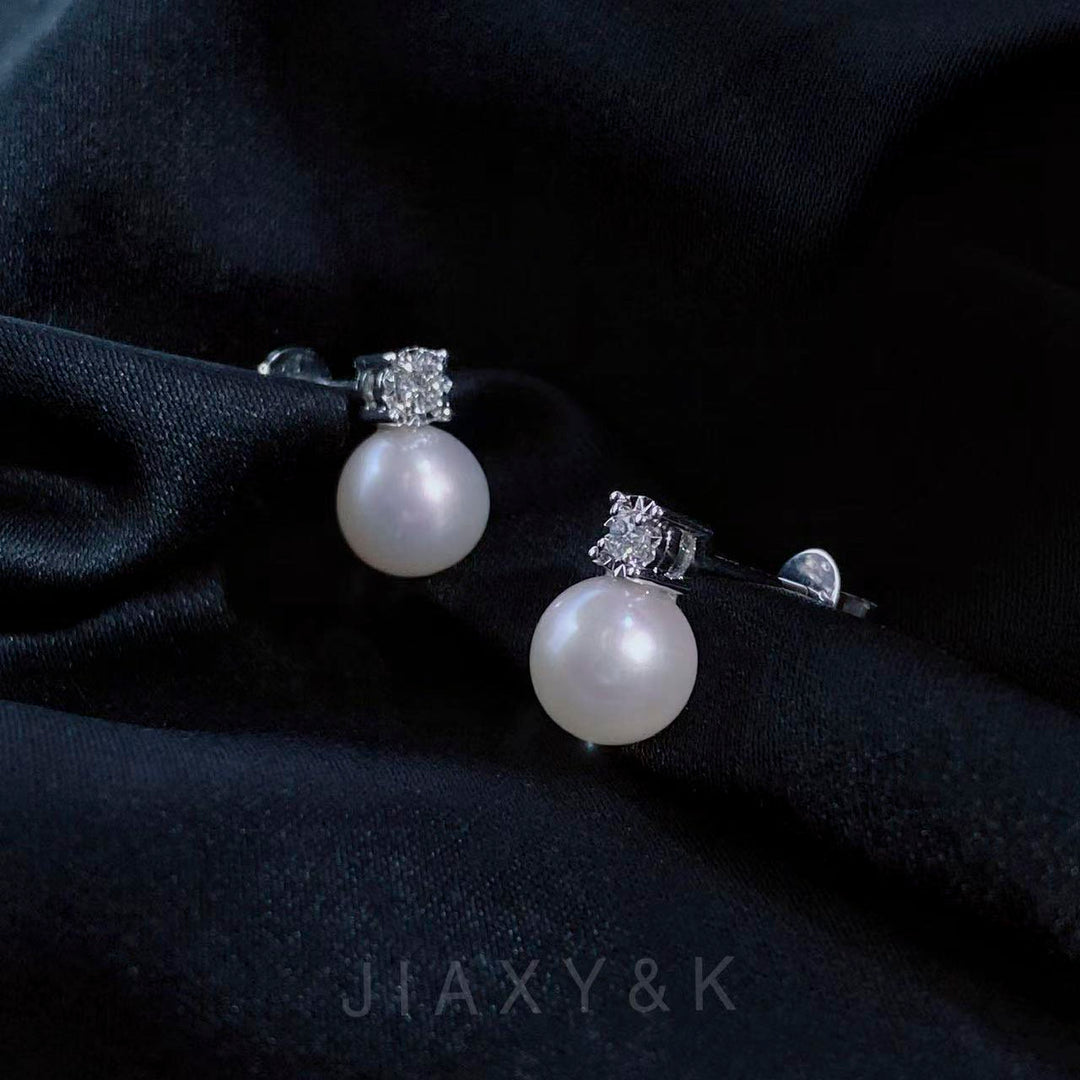 Natural Akoya Pearl Diamond Earrings 7.5mm d0.10ct,18K