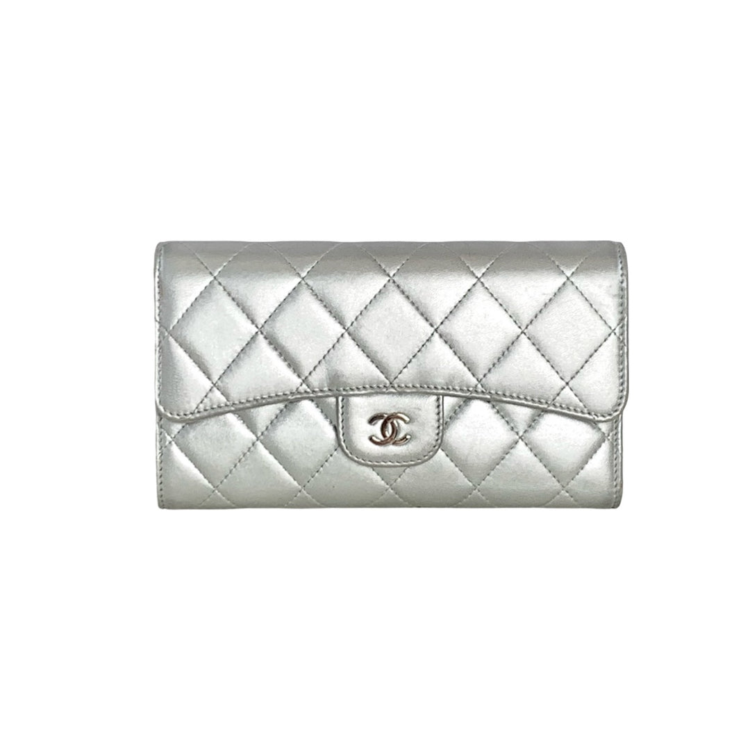 Pre-owned Chanel Silver CF Long Wallet in Calfskin