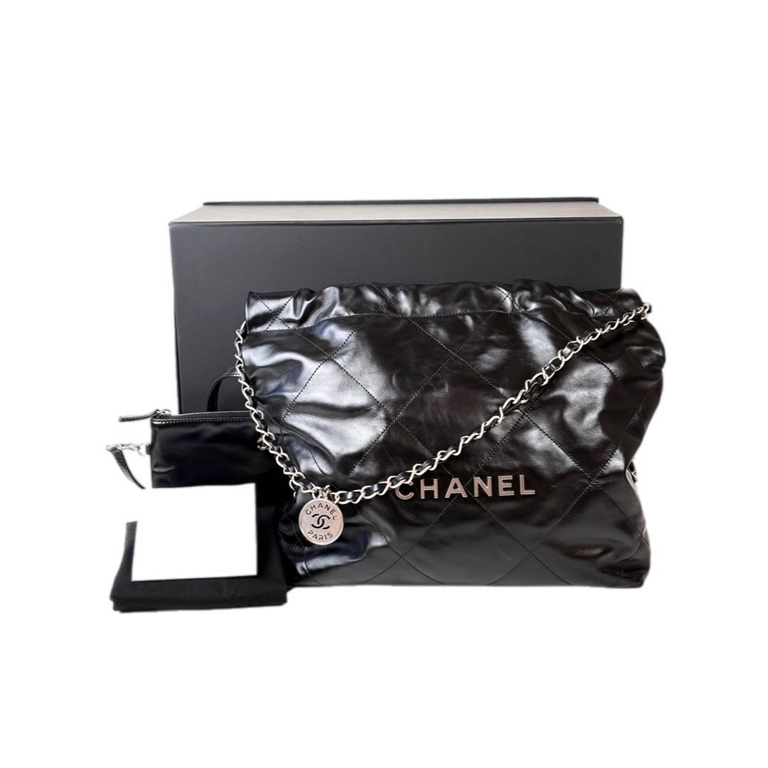 Chanel 22 Small Bag Black Calfskin Silver