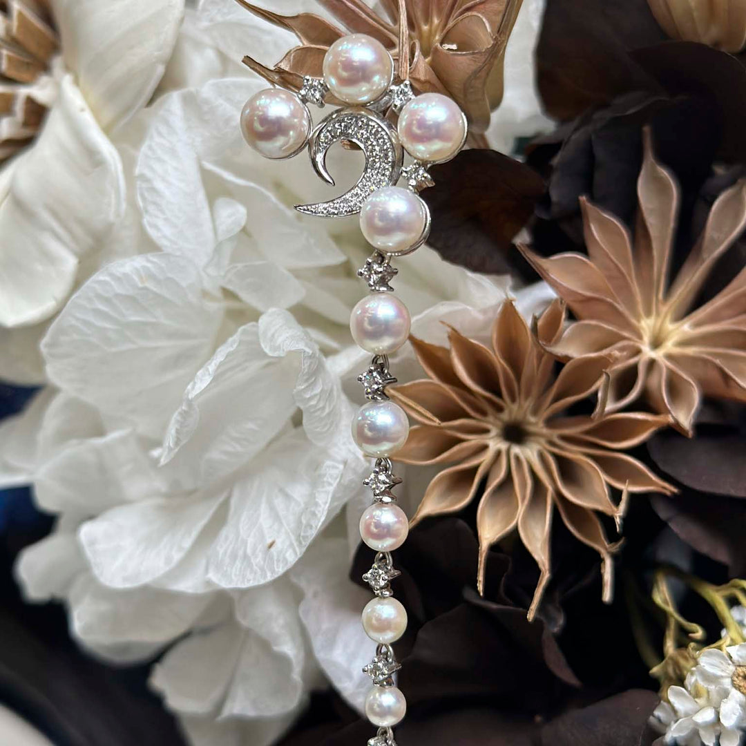 Natural Akoya Pearl Diamond Long Earrings, 18K