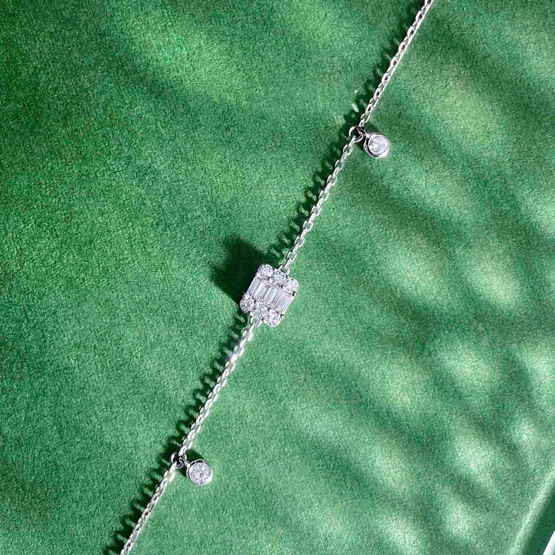 Natural White Diamond Square Bracelet D0.15ct,18K