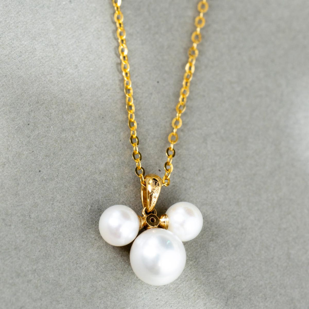 Natural Akoya Pearl Diamond Mich Necklace 7.5+5.5mm, 18K Gold