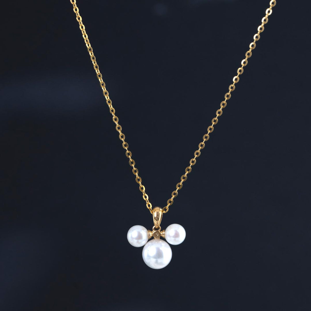 Natural Akoya Pearl Diamond Mich Necklace 7.5+5.5mm, 18K Gold