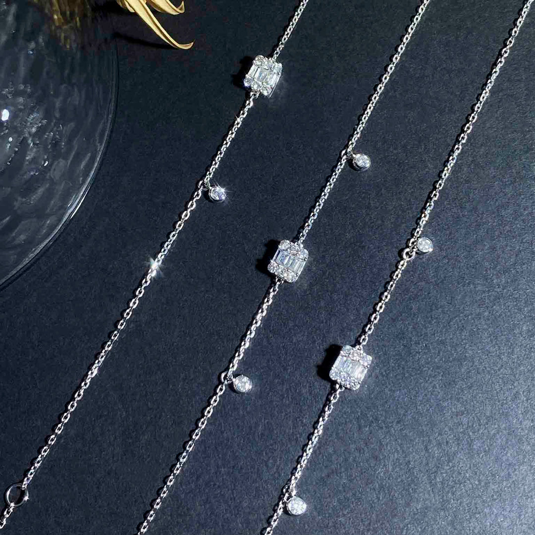 Natural White Diamond Square Bracelet D0.15ct,18K