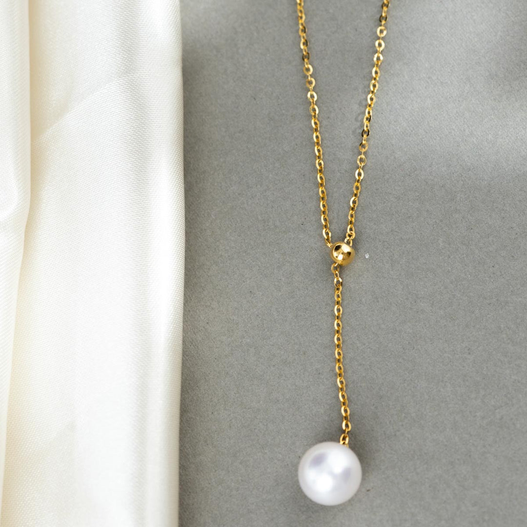 Natural Akoya Pearl Adjustable Necklace 8.7mm, 18K Gold