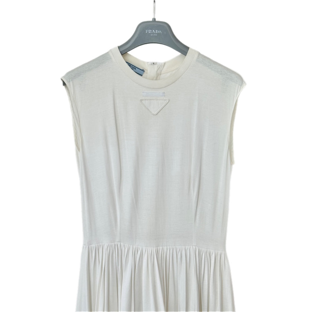 Prada White Draped Sleeveless Long Dress #S