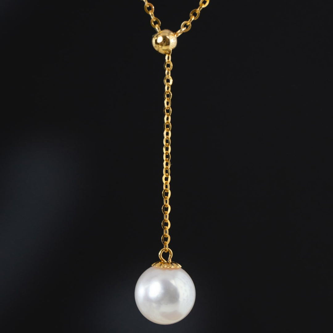 Natural Akoya Pearl Adjustable Necklace 8.7mm, 18K Gold