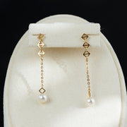 Natural Akoya Pearl Rhombus Earrings 4.7mm, 18K Gold
