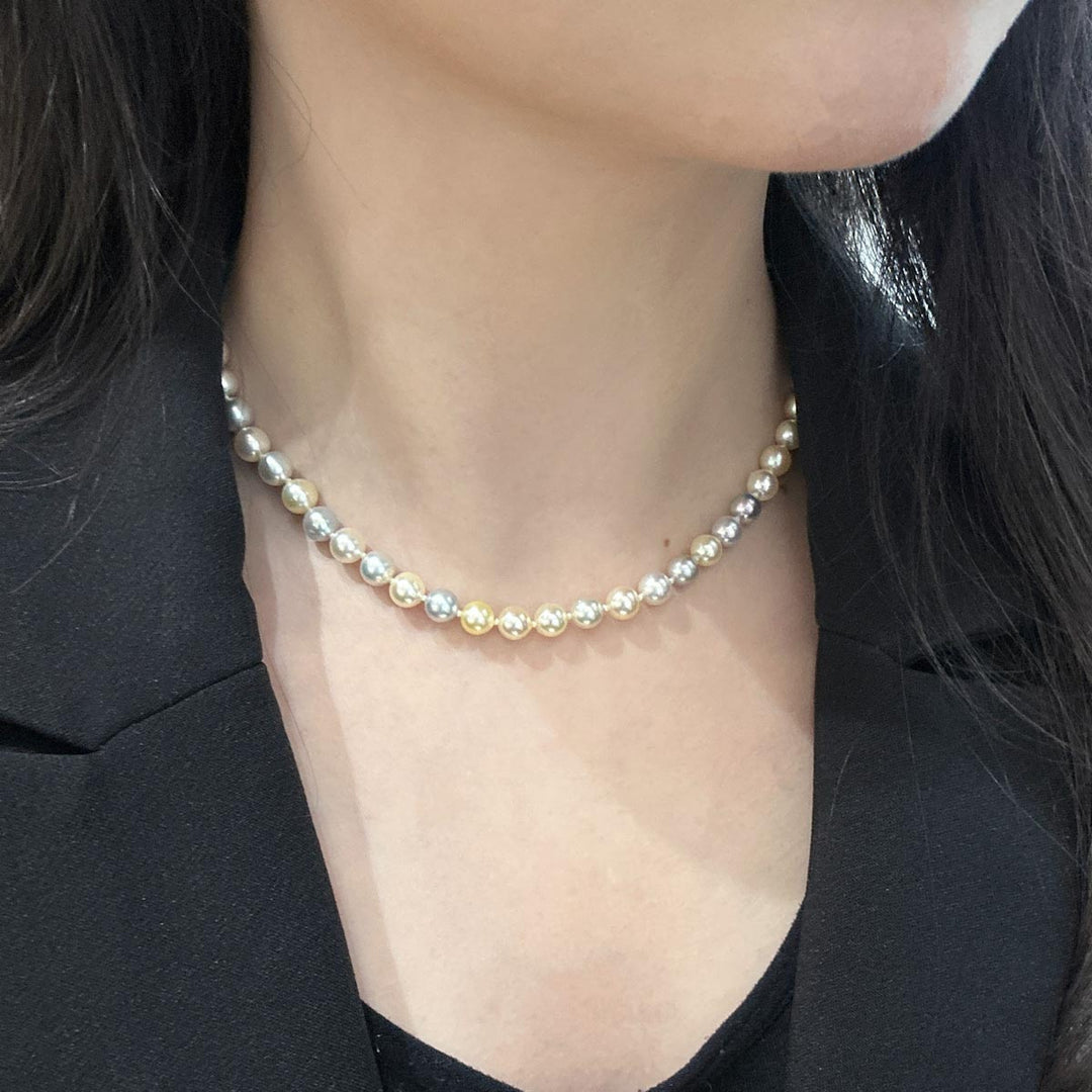 Natural Multi Akoya Pearl Necklace 6.5-7mm, S925 Silver