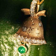 Natural Emerald Diamond Bell Necklace D0.098ct d0.152ct .18K