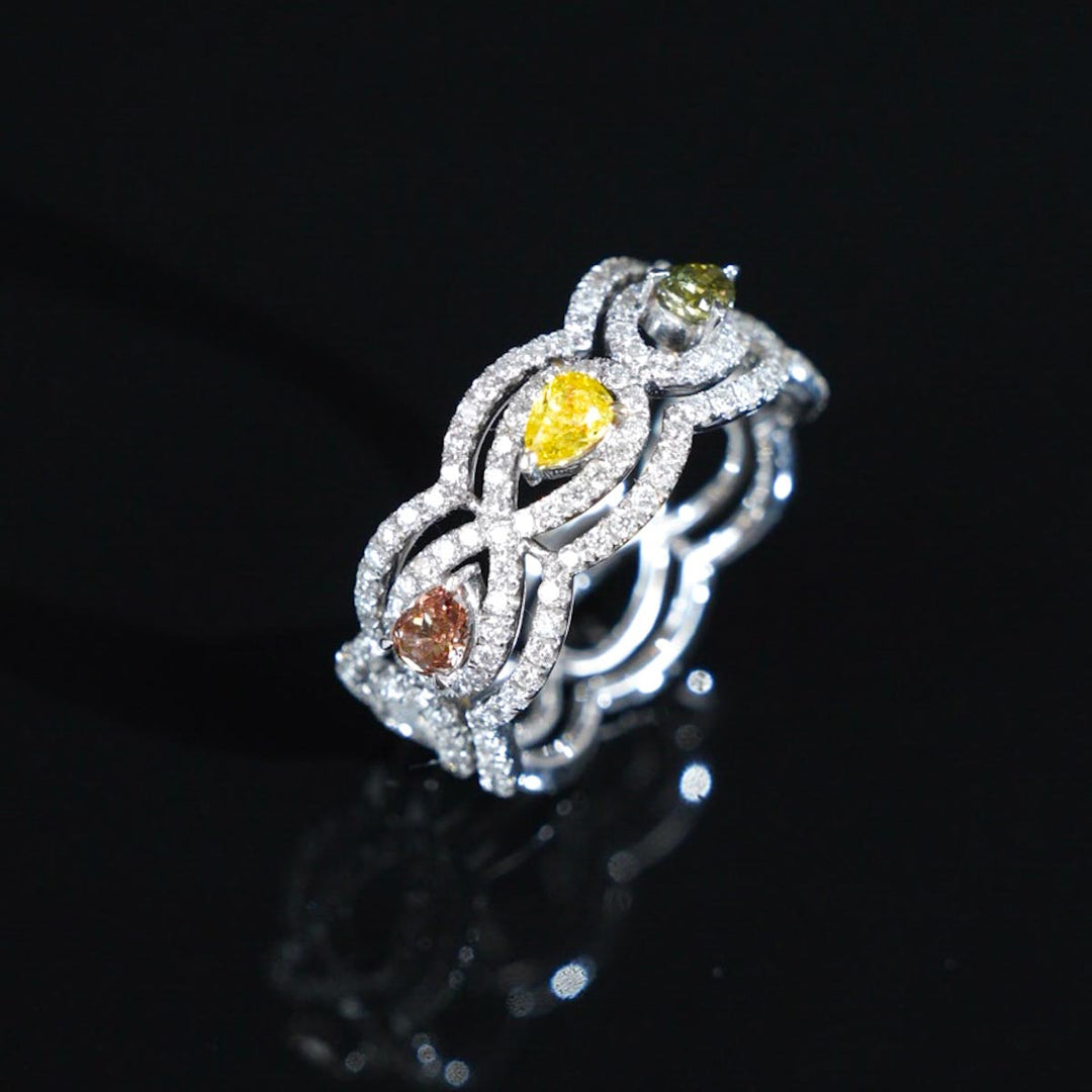 Natural Multicolor Diamond Wide width Ring D0.48ct d0.619ct 18K Gold