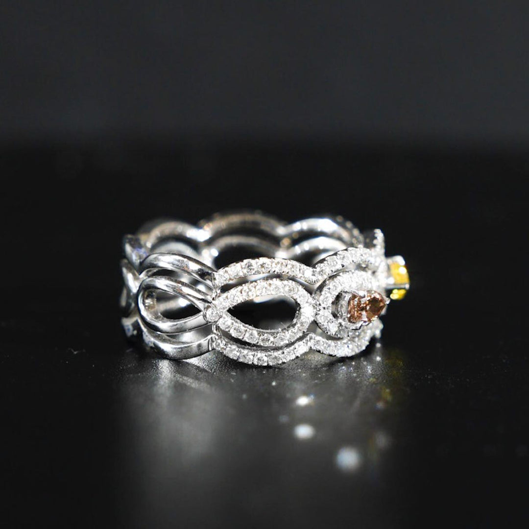 Natural Multicolor Diamond Wide width Ring D0.48ct d0.619ct 18K Gold