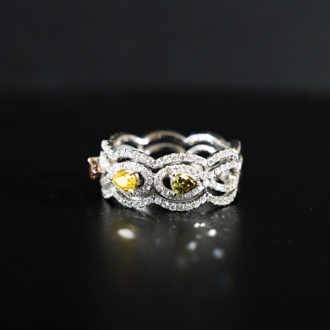 Natural Multicolor Diamond Wide width Ring D0.48ct d0.619ct 18K Gold